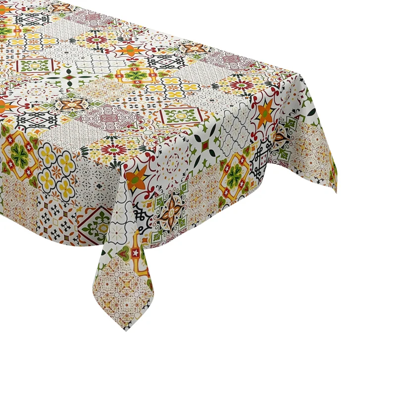 Wachstuch Tischdecke B5010-06 Mosaik Fliesen grün orange eckig rund oval