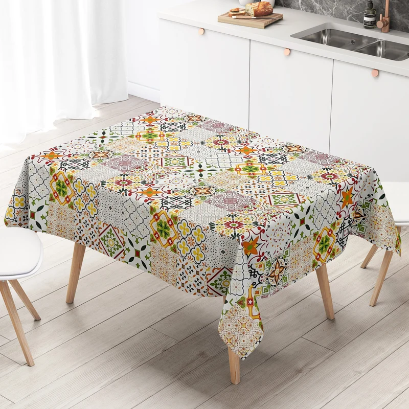 Wachstuch Tischdecke B5010-06 Mosaik Fliesen grün orange eckig rund oval