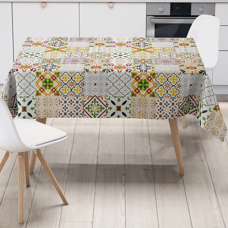 Wachstuch Tischdecke B5010-06 Mosaik Fliesen grün orange eckig rund oval