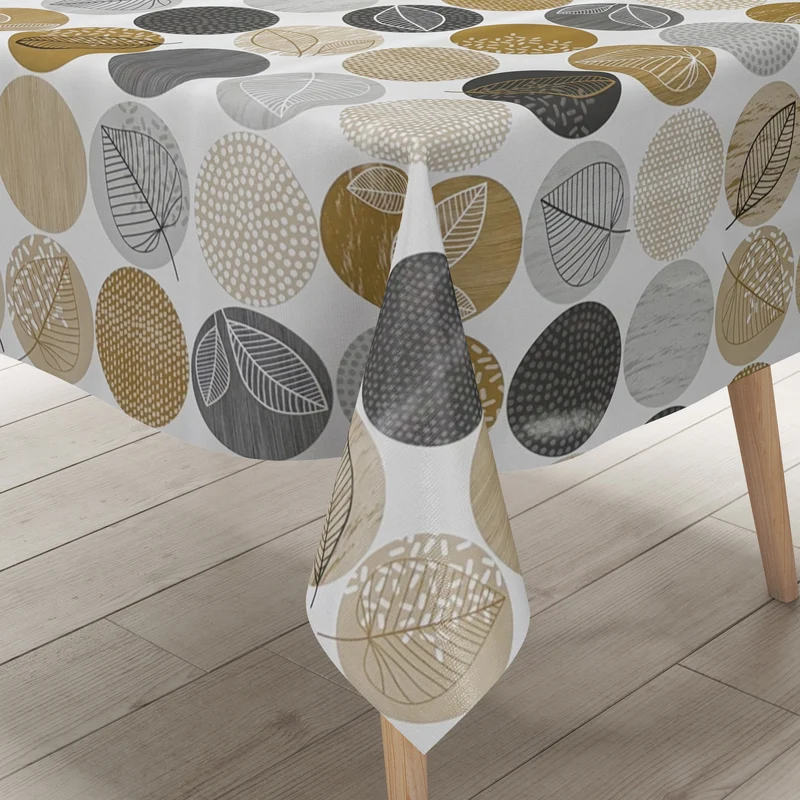 Wachstuch Tischdecke B3022-01 braun Blätter Dschungel Kreise Sommer eckig rund oval