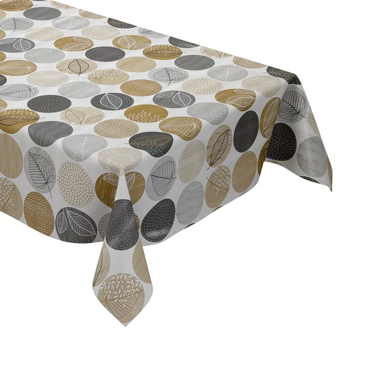 Wachstuch Tischdecke B3022-01 braun Blätter Dschungel Kreise Sommer eckig rund oval