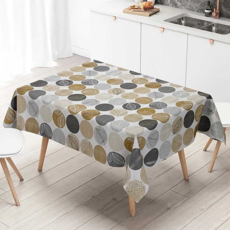 Wachstuch Tischdecke B3022-01 braun Blätter Dschungel Kreise Sommer eckig rund oval