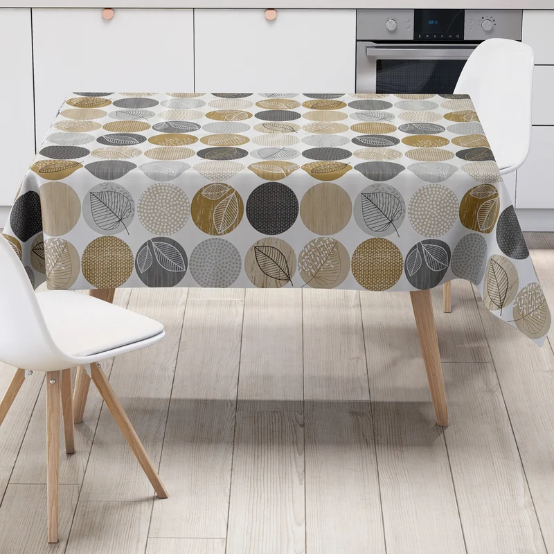 Wachstuch Tischdecke B3022-01 braun Blätter Dschungel Kreise Sommer eckig rund oval