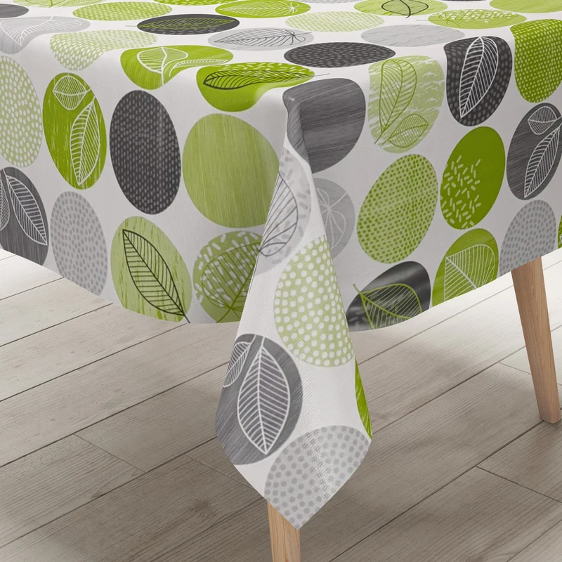 Wachstuch Tischdecke B3022-02 grün Blätter Dschungel Kreise Sommer eckig rund oval