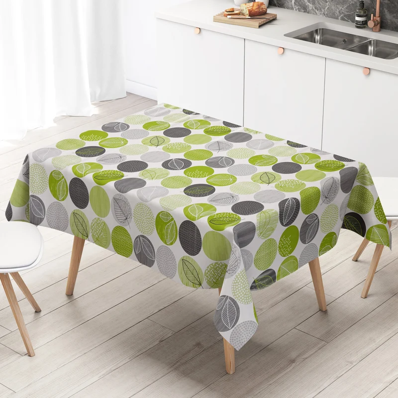 Wachstuch Tischdecke B3022-02 grün Blätter Dschungel Kreise Sommer eckig rund oval