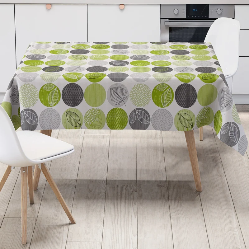 Wachstuch Tischdecke B3022-02 grün Blätter Dschungel Kreise Sommer eckig rund oval