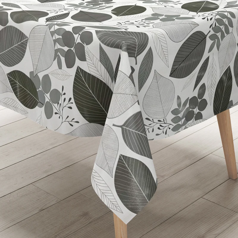 Wachstuch Tischdecke B4052-04 graue Blätter Laub Dschungel Herbst eckig rund oval