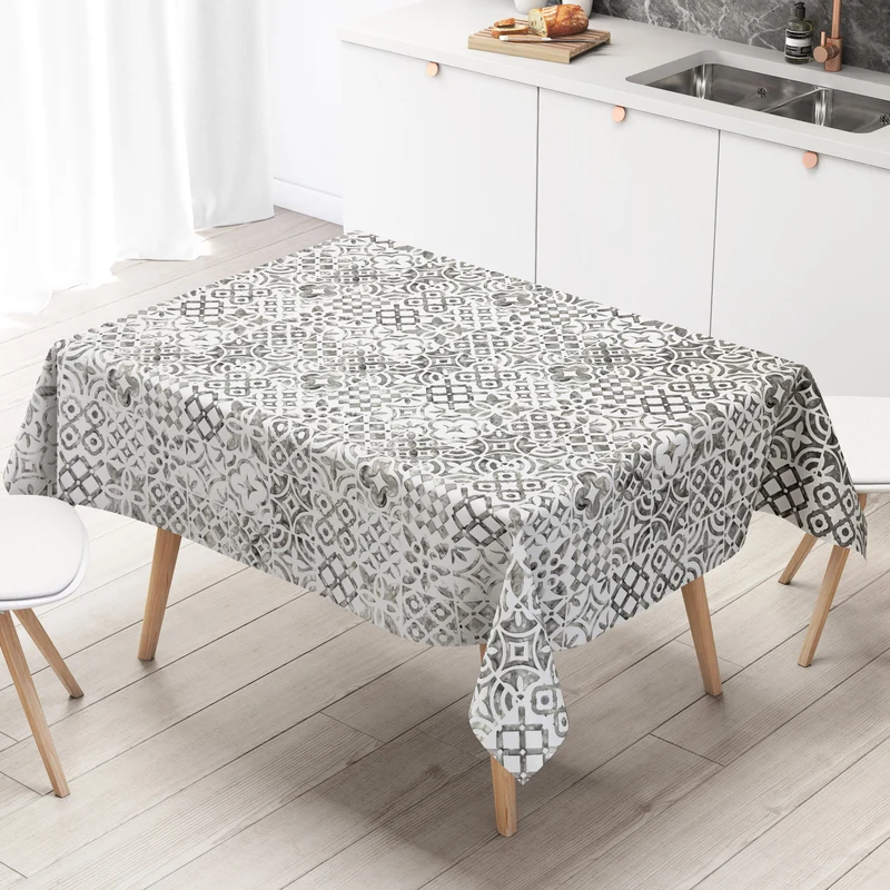 Wachstuch Tischdecke B1030-02 grau geprägt Mosaik Mykonos eckig rund oval Meterware