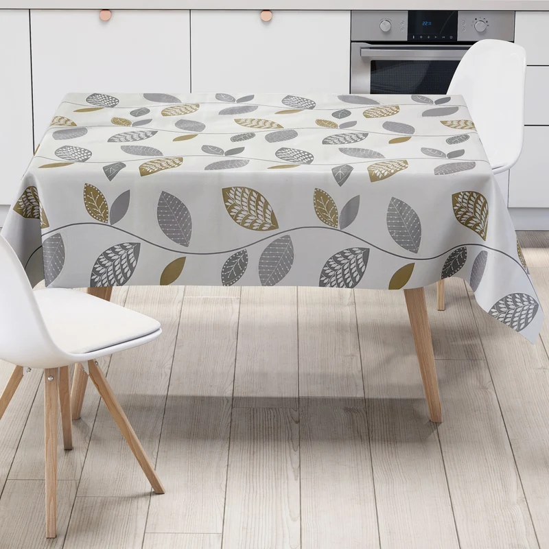 Wachstuch Tischdecke K150087 Laub Blätter Herbst auf weiß eckig rund oval