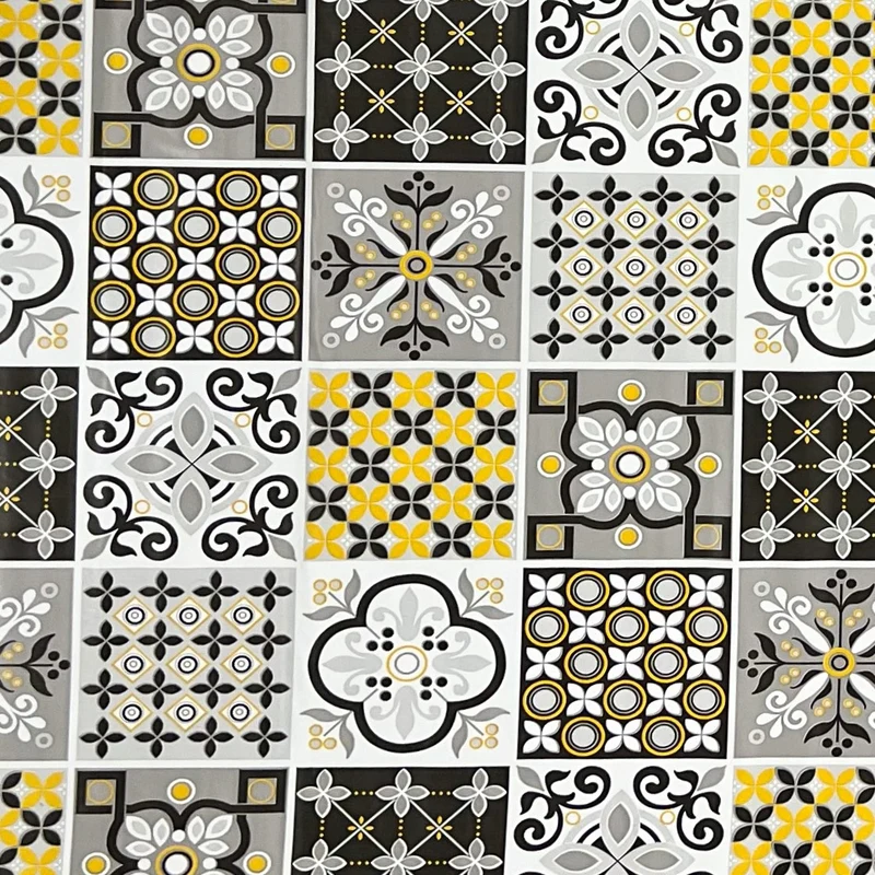 Wachstuch Tischdecke C141081 gelb grau Fliesen Mosaik Portugal mediterran eckig rund oval