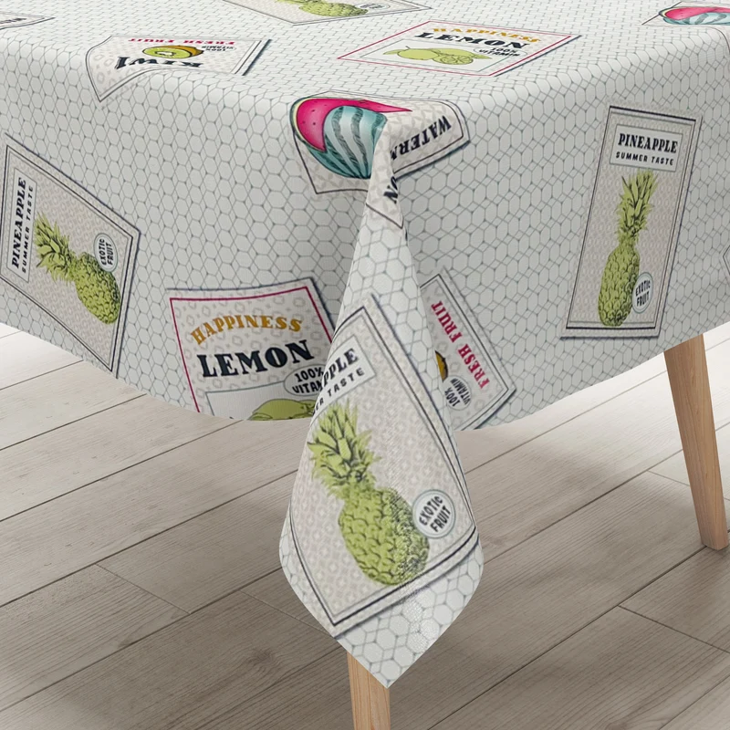 Wachstuch Tischdecke 160 cm Breite Übergröße P8087-1 Obst Früchte Würfel eckig rund oval