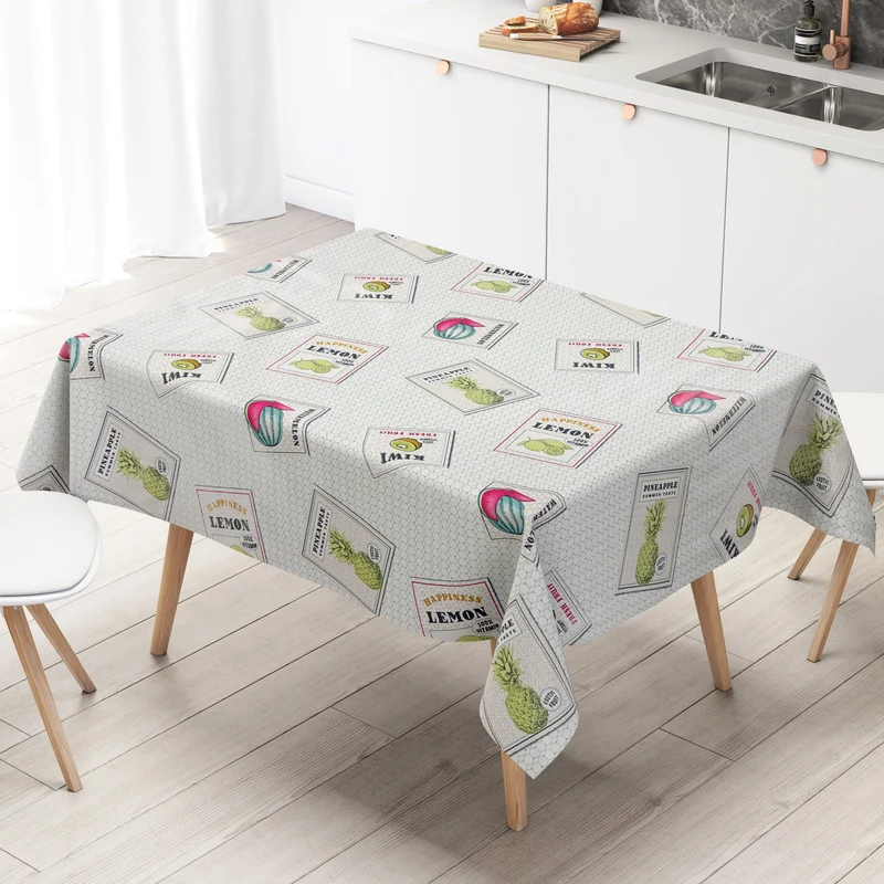 Wachstuch Tischdecke 160 cm Breite Übergröße P8087-1 Obst Früchte Würfel eckig rund oval