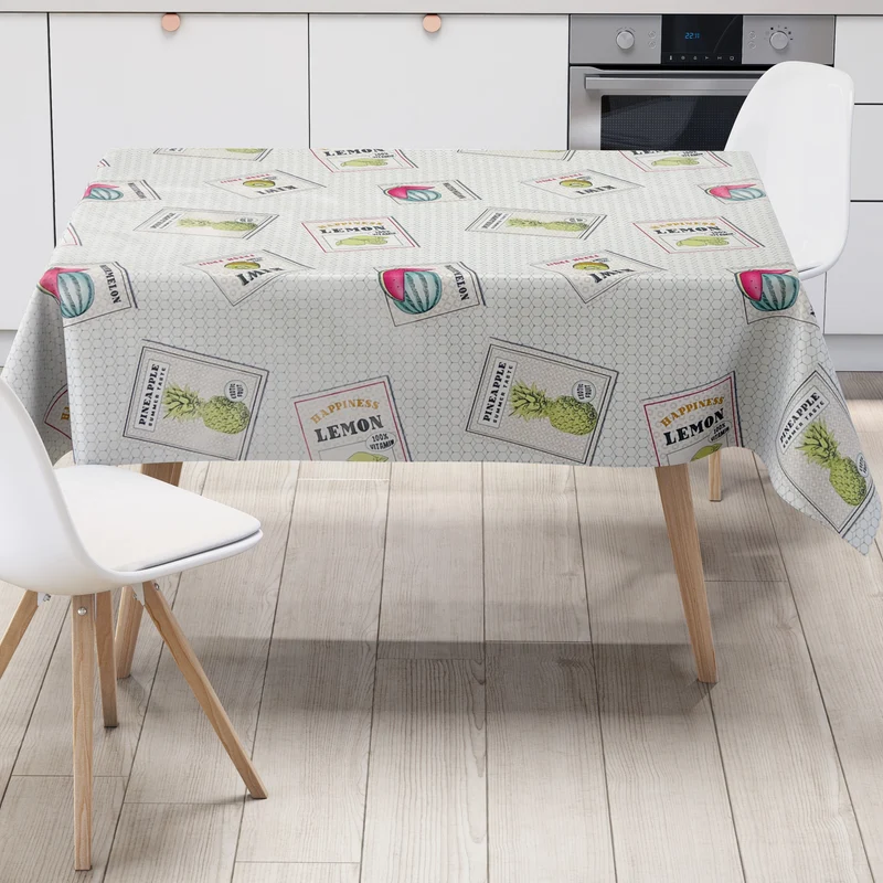 Wachstuch Tischdecke 160 cm Breite Übergröße P8087-1 Obst Früchte Würfel eckig rund oval