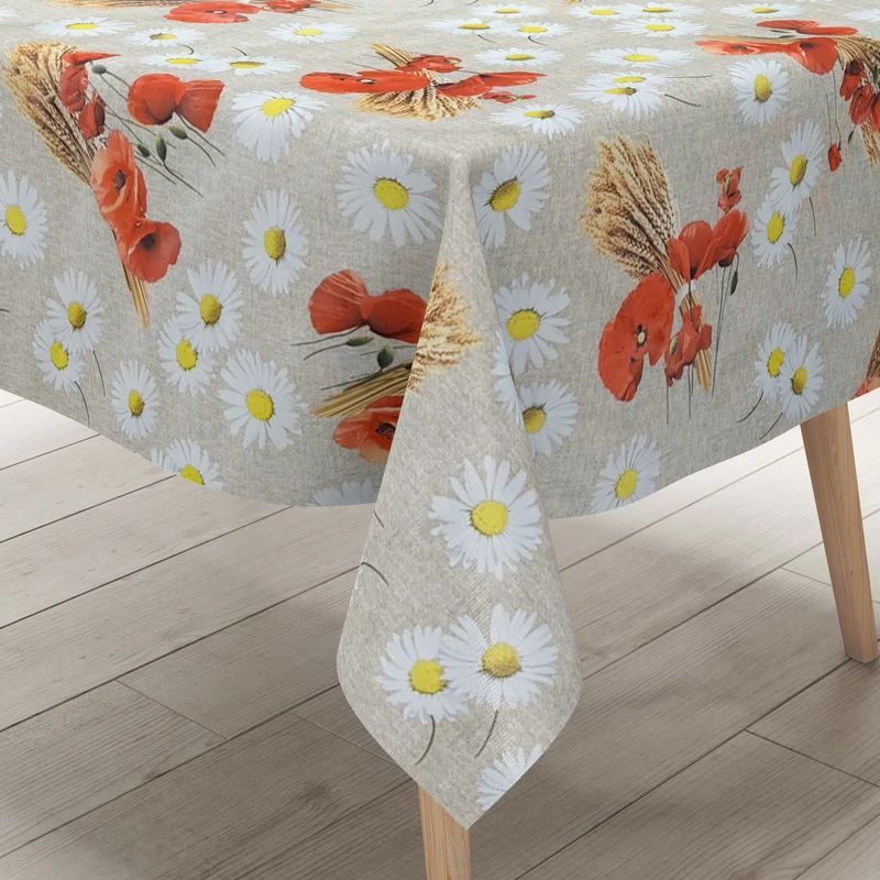 Wachstuch Tischdecke C146051 Mohn Getreide Leinen-Optik eckig rund oval