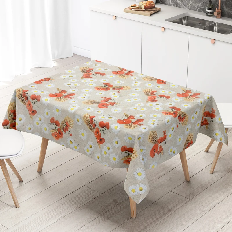 Wachstuch Tischdecke C146051 Mohn Getreide Leinen-Optik eckig rund oval