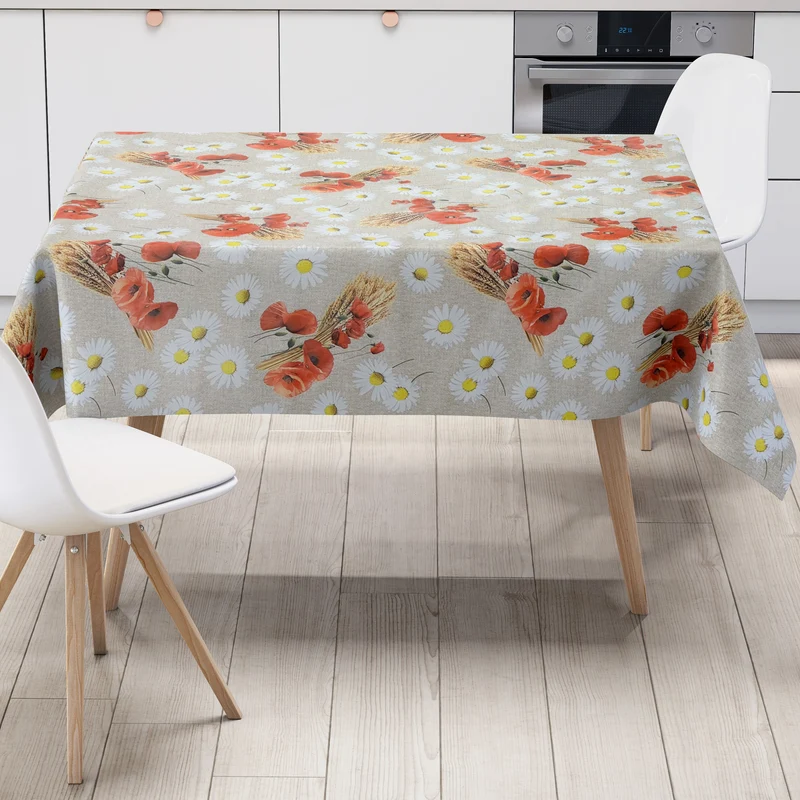 Wachstuch Tischdecke C146051 Mohn Getreide Leinen-Optik eckig rund oval