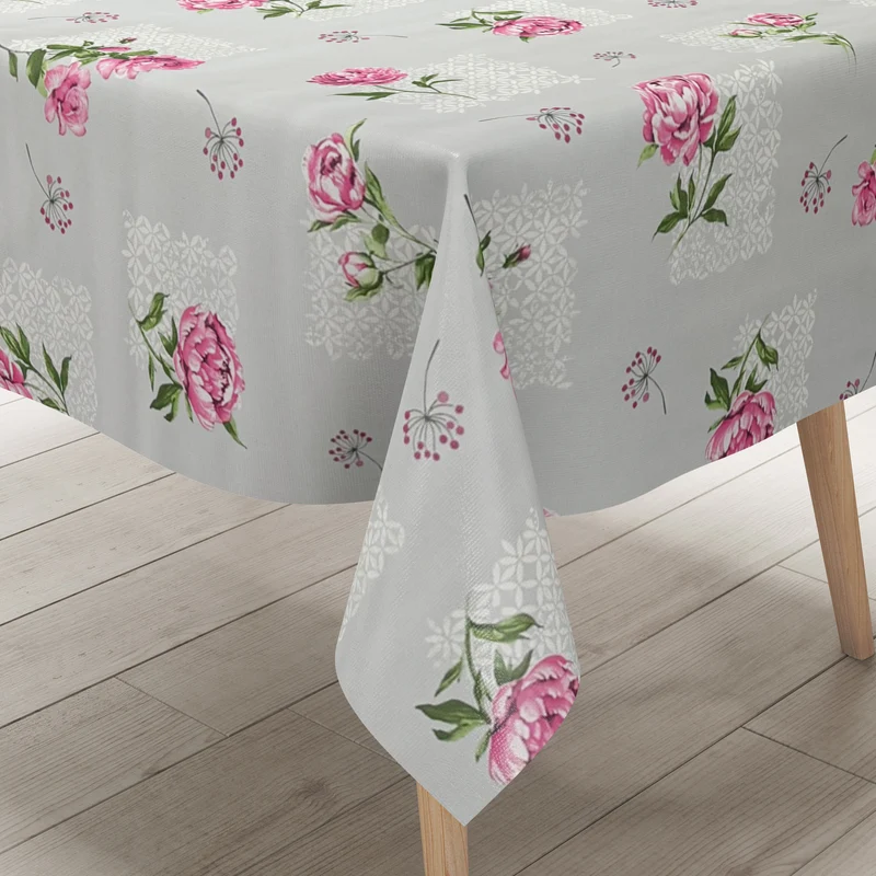 Wachstuch Tischdecke geprägt P3042-2 grau Rosen Blüten eckig rund oval
