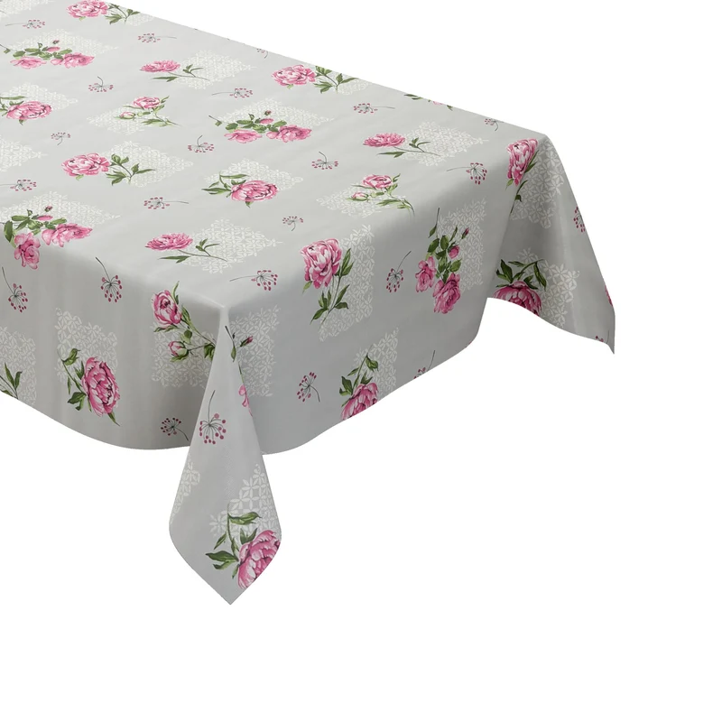 Wachstuch Tischdecke geprägt P3042-2 grau Rosen Blüten eckig rund oval