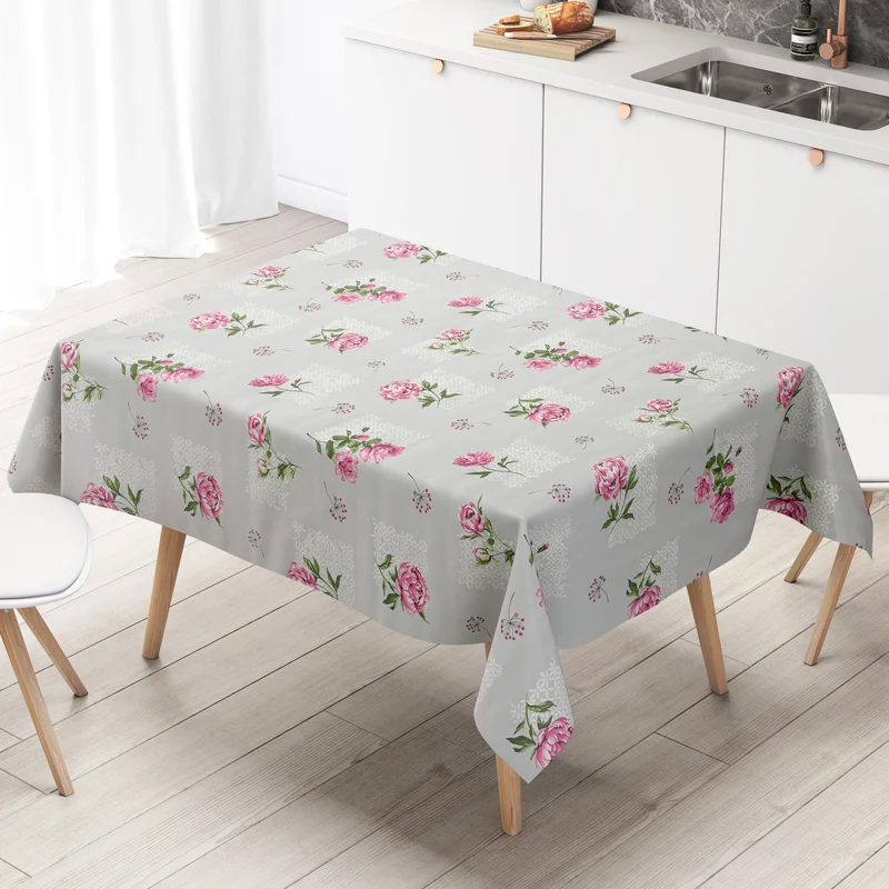 Wachstuch Tischdecke geprägt P3042-2 grau Rosen Blüten eckig rund oval