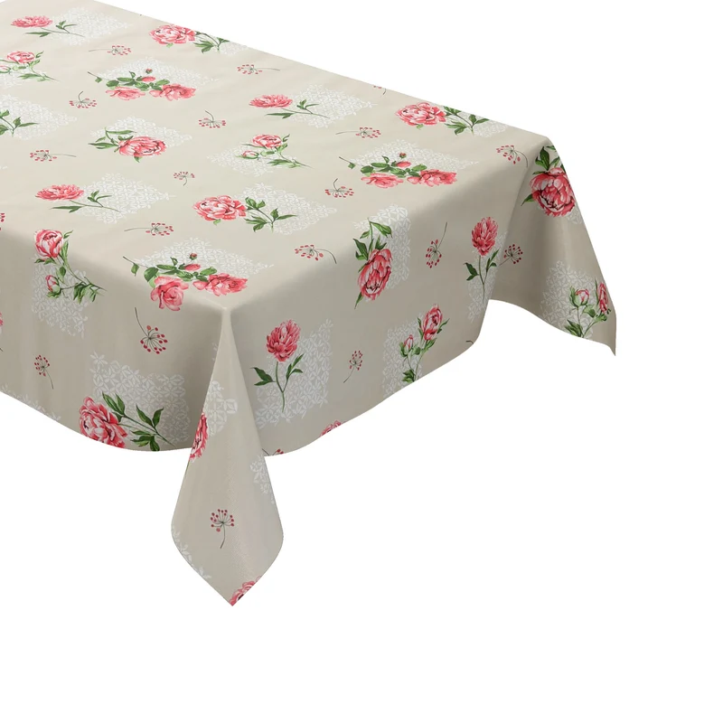 Wachstuch Tischdecke geprägt P3042-1 beige Rosen Blüten eckig rund oval