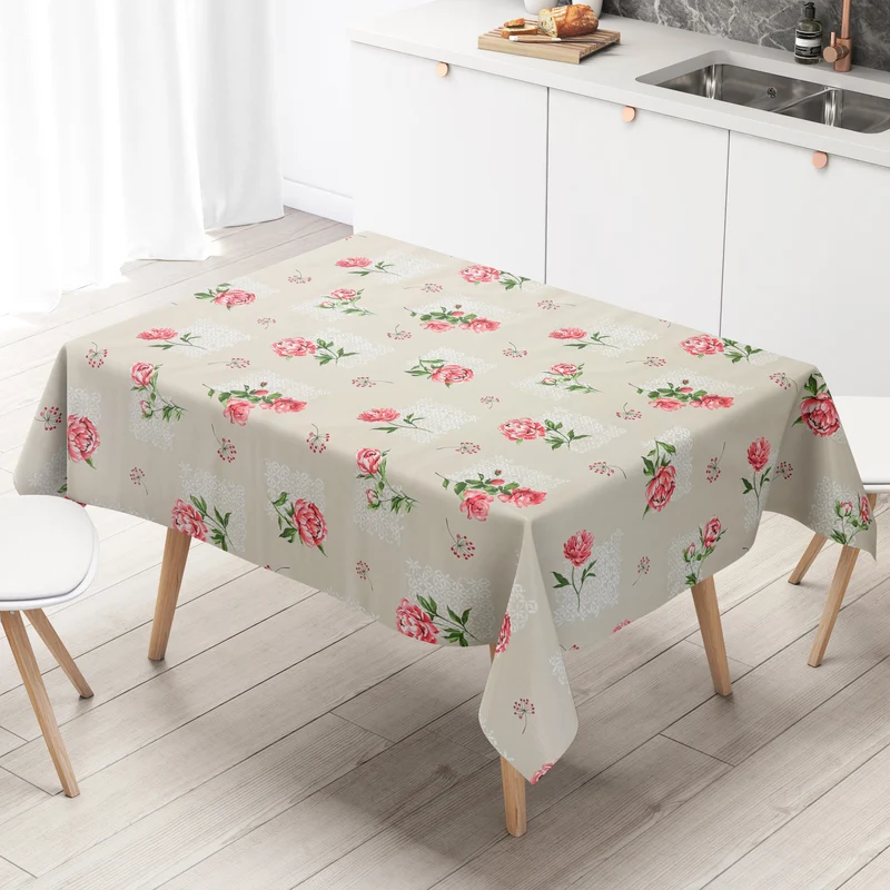 Wachstuch Tischdecke geprägt P3042-1 beige Rosen Blüten eckig rund oval
