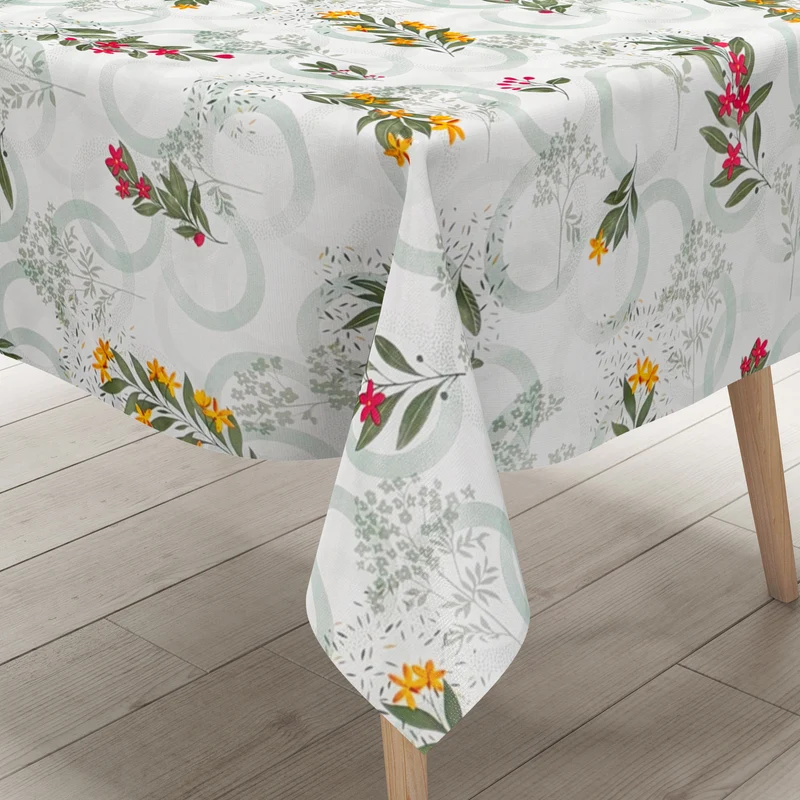 Wachstuch Tischdecke PC146-1 grün Blumen Kreise eckig rund oval Meterware