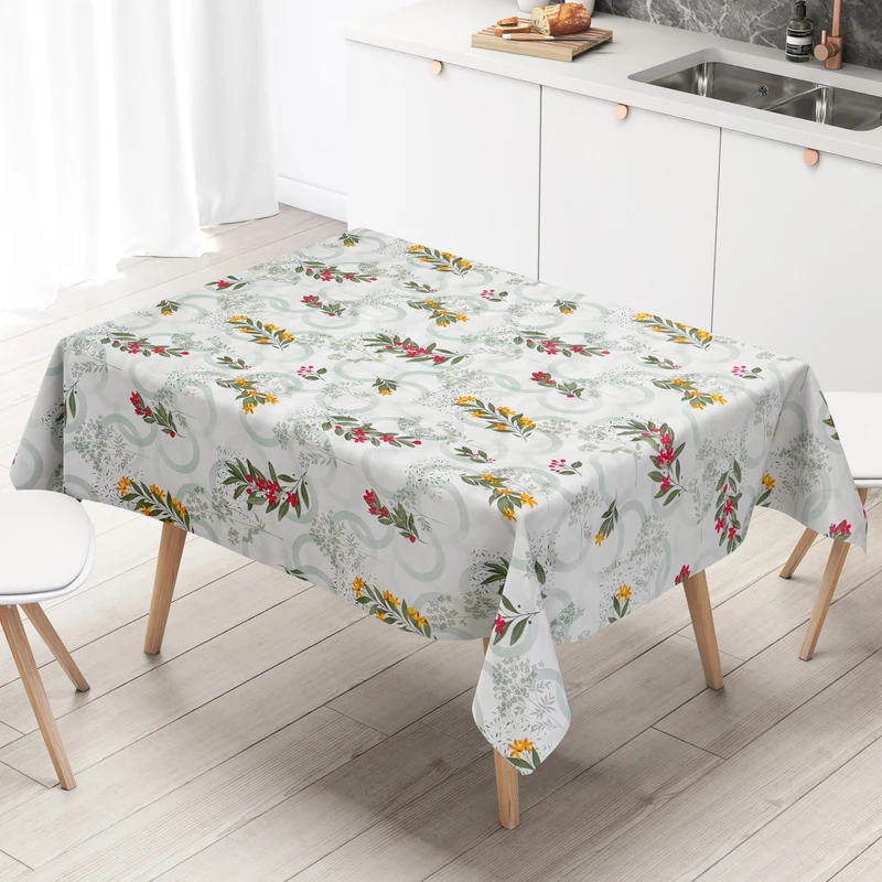Wachstuch Tischdecke PC146-1 grün Blumen Kreise eckig rund oval Meterware