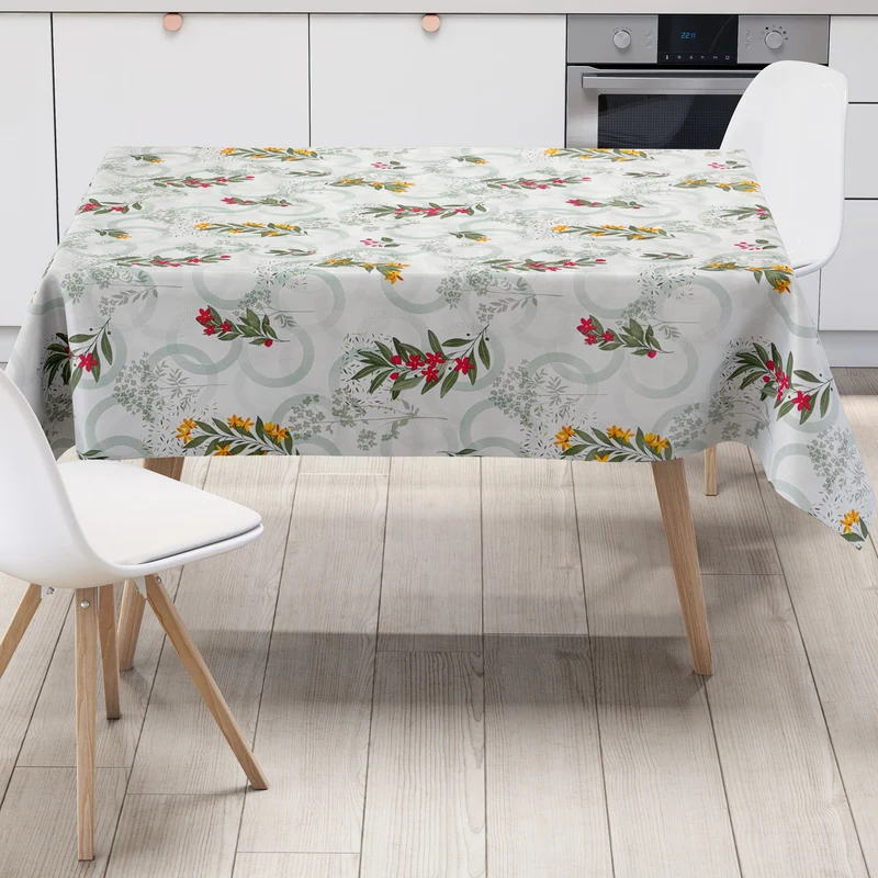 Wachstuch Tischdecke PC146-1 grün Blumen Kreise eckig rund oval Meterware