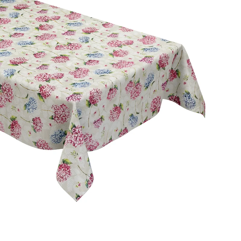 Wachstuch Tischdecke PC144-1 beige Hortensien Blüten eckig rund oval Meterware