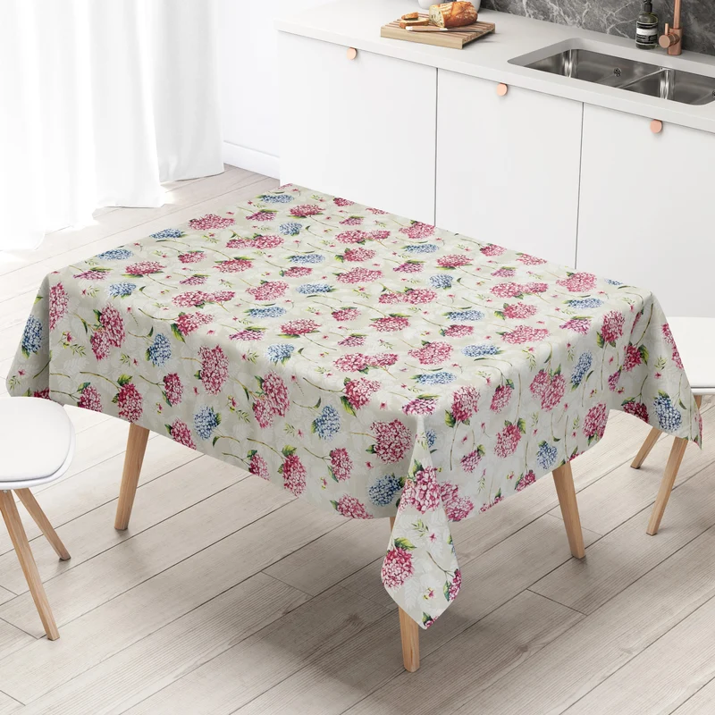 Wachstuch Tischdecke PC144-1 beige Hortensien Blüten eckig rund oval Meterware