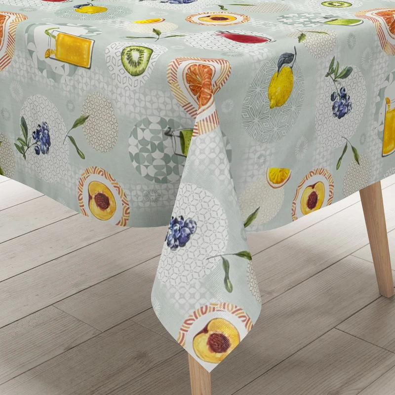 Wachstuch Tischdecke P1215-1 hellgrün Früchte Obst retro Cocktails Sommer Garten eckig rund oval