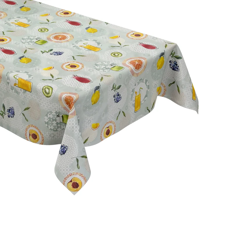 Wachstuch Tischdecke P1215-1 hellgrün Früchte Obst retro Cocktails Sommer Garten eckig rund oval