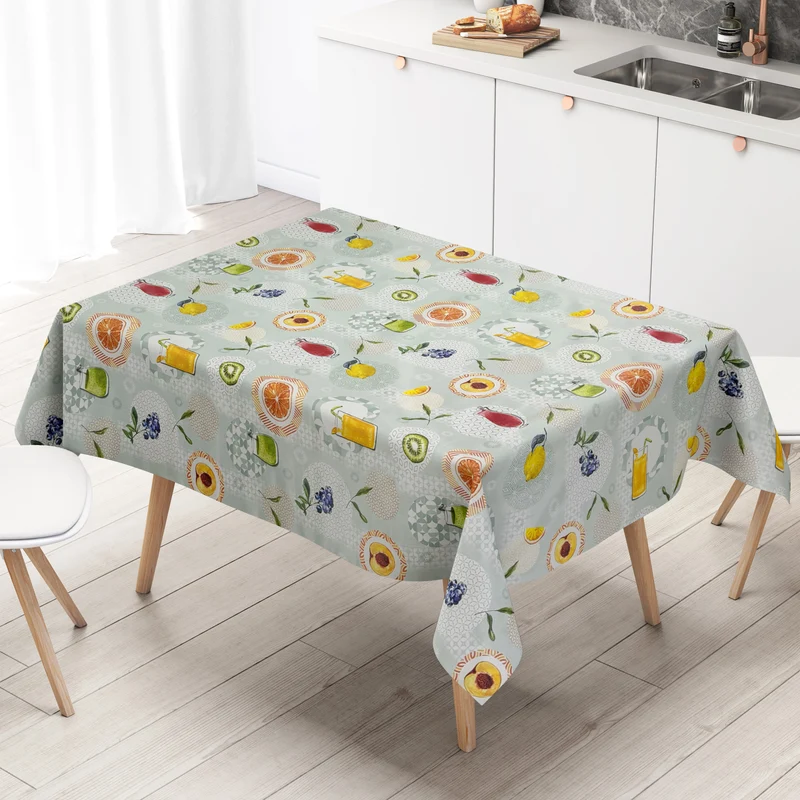Wachstuch Tischdecke P1215-1 hellgrün Früchte Obst retro Cocktails Sommer Garten eckig rund oval