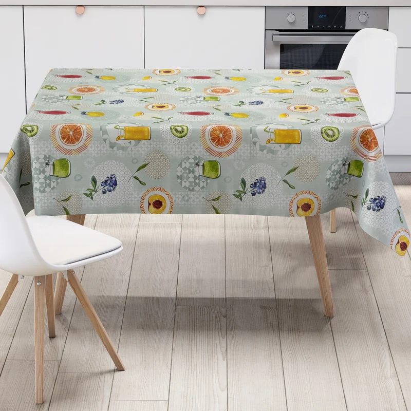 Wachstuch Tischdecke P1215-1 hellgrün Früchte Obst retro Cocktails Sommer Garten eckig rund oval