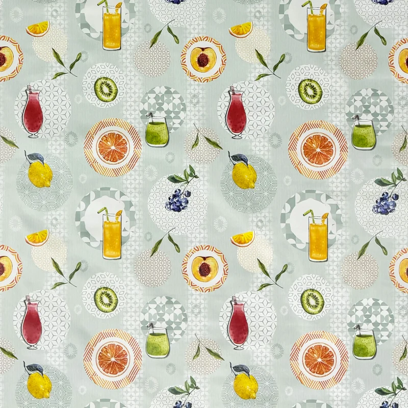 Wachstuch Tischdecke P1215-1 hellgrün Früchte Obst retro Cocktails Sommer Garten eckig rund oval