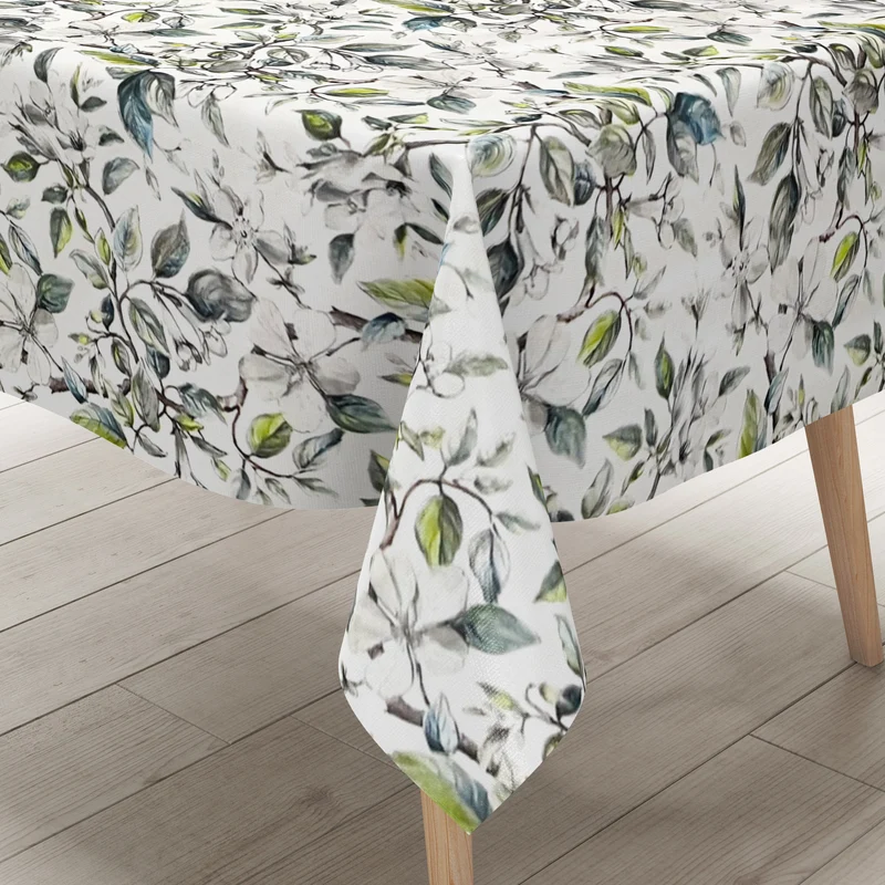 Wachstuch Tischdecke 160 cm Breite Übergröße B5062-01 Apfelblüten Blätter Äste eckig rund oval