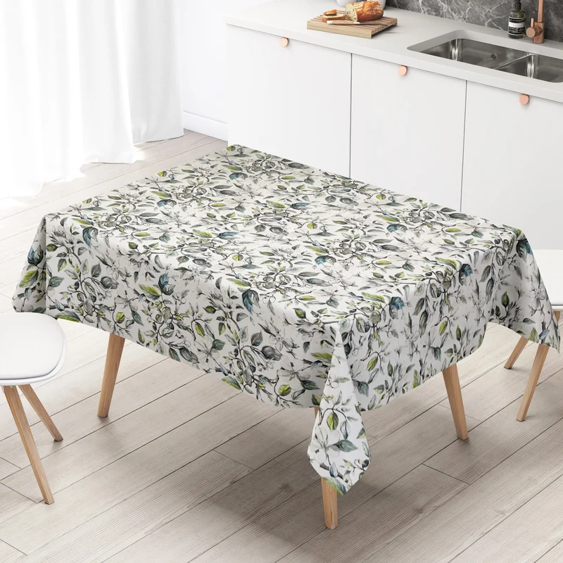 Wachstuch Tischdecke 160 cm Breite Übergröße B5062-01 Apfelblüten Blätter Äste eckig rund oval