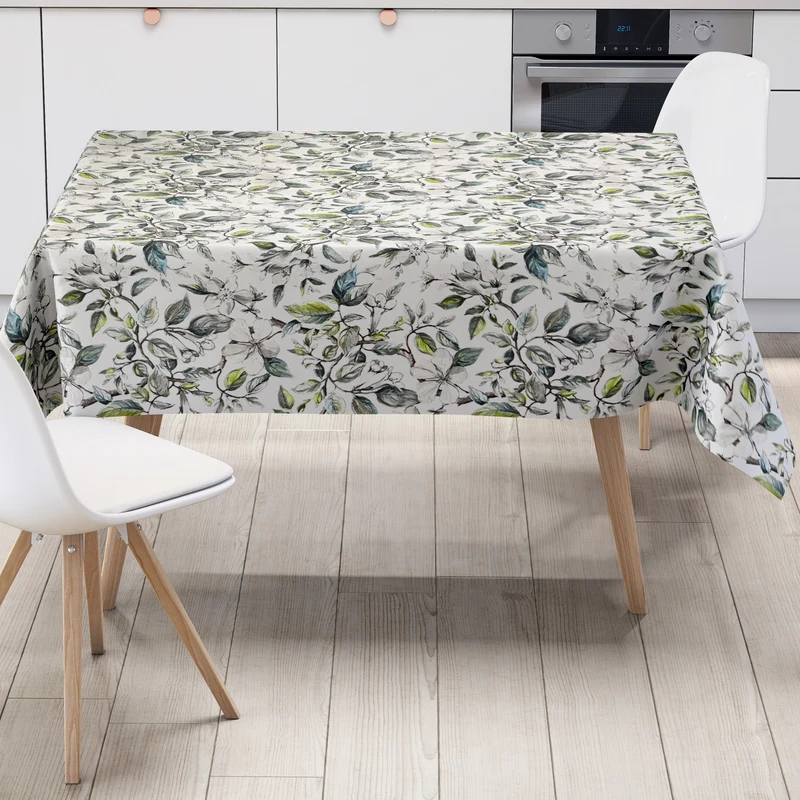 Wachstuch Tischdecke 160 cm Breite Übergröße B5062-01 Apfelblüten Blätter Äste eckig rund oval