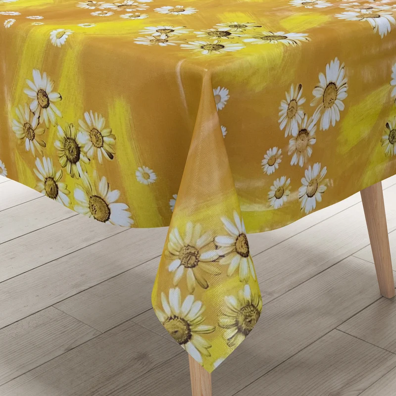 Wachstuch Tischdecke KE11610 terracotta Margeriten Blumen Frühjahr eckig rund oval