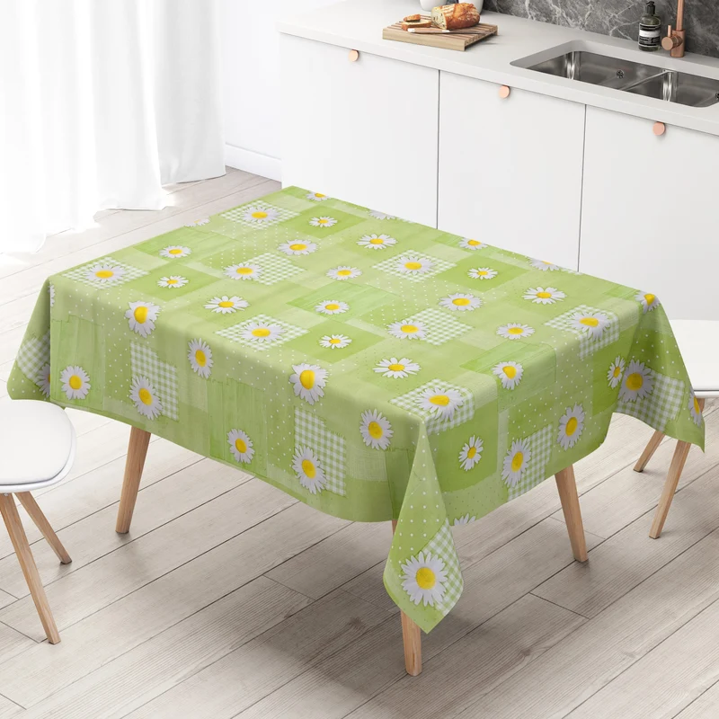 Wachstuch Tischdecke geprägt KE37020 grün Frühjahr Margeriten eckig rund oval