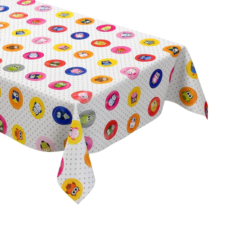 Wachstuch Tischdecke 06103-00 bunte Eulen Uhu Kautz Punkte eckig rund oval