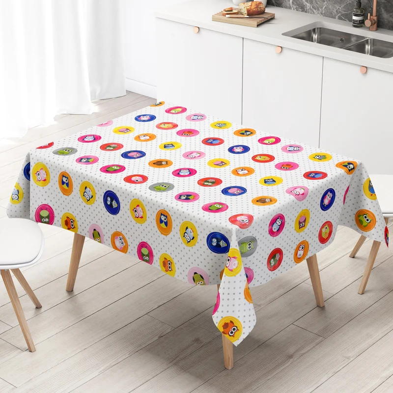 Wachstuch Tischdecke 06103-00 bunte Eulen Uhu Kautz Punkte eckig rund oval