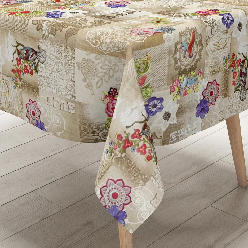 Wachstuch Tischdecke 890-5 beige Kolibri Mandala Blumen Boho eckig rund oval