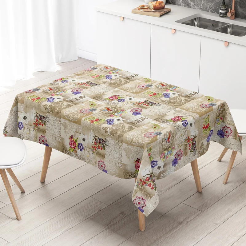 Wachstuch Tischdecke 890-5 beige Kolibri Mandala Blumen Boho eckig rund oval
