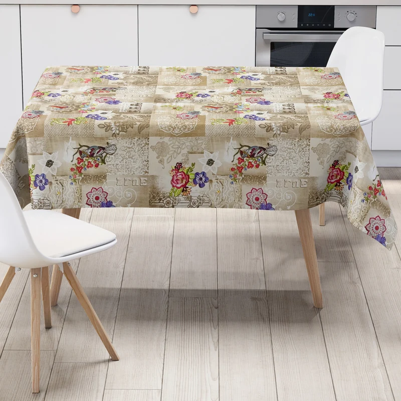Wachstuch Tischdecke 890-5 beige Kolibri Mandala Blumen Boho eckig rund oval