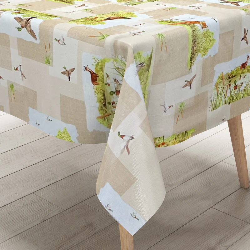 Wachstuch Tischdecke 670-1 beige Wildmotiv Jagdmotiv eckig rund oval