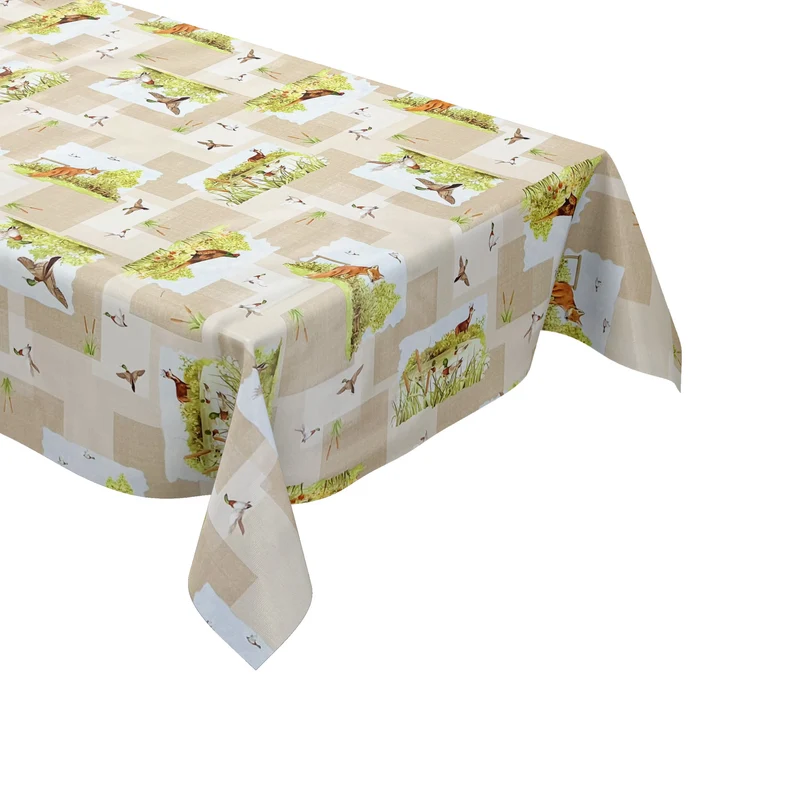 Wachstuch Tischdecke 670-1 beige Wildmotiv Jagdmotiv eckig rund oval