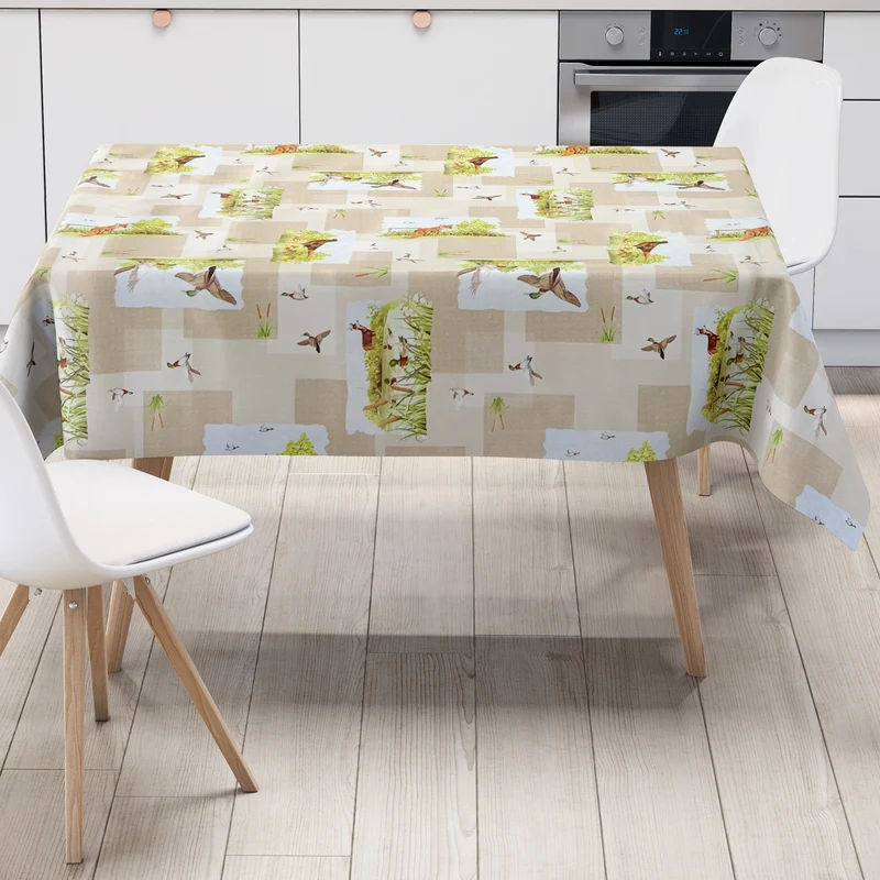 Wachstuch Tischdecke 670-1 beige Wildmotiv Jagdmotiv eckig rund oval