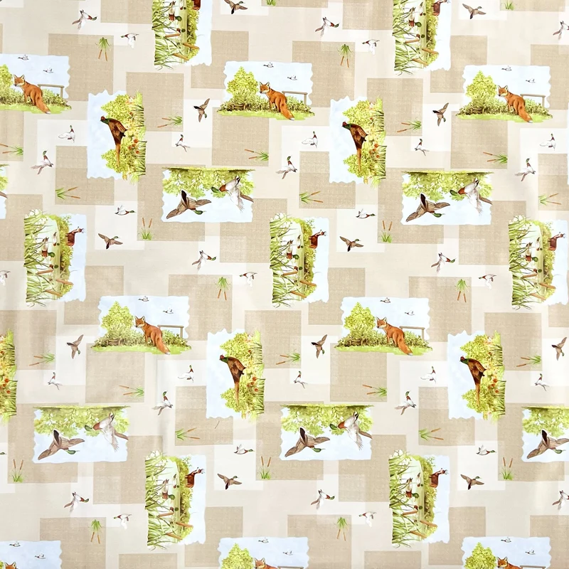 Wachstuch Tischdecke 670-1 beige Wildmotiv Jagdmotiv eckig rund oval