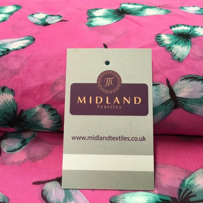 Pink Butterfly High Street Printed Light Chiffon Fabric 150 cm Wide MK1084 Mtex